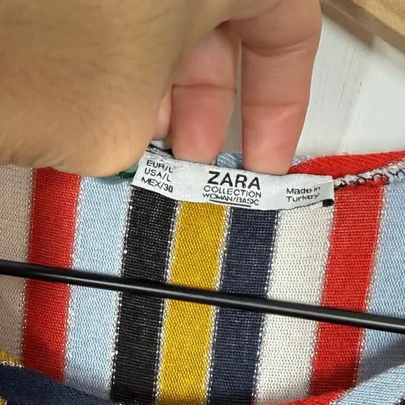 Zara Collection Midi Dress Womens Large Multicolor Metallic Striped Short Sleeve - Picture 7 of 8